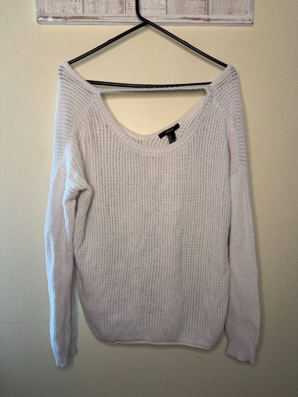FOREVER 21 Women's Ivory Knit Open-Back Loose-Fit Sweater size Small - Picture 2 of 5